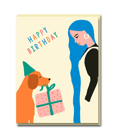 Dog with Present Greeting Card